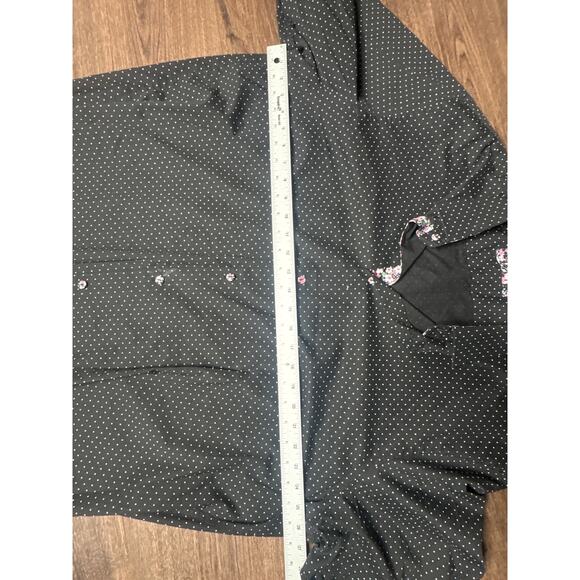 Jonny D Men’s XL Black White Polka Dot Button Down Shirt Floral Trim - Picture 4 of 9